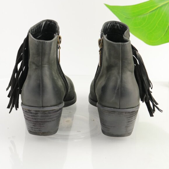 Clarks Womens Gelata Flora Boot Size 6.5 Black Leather Fringe Block Heel Bootie - Picture 4 of 11